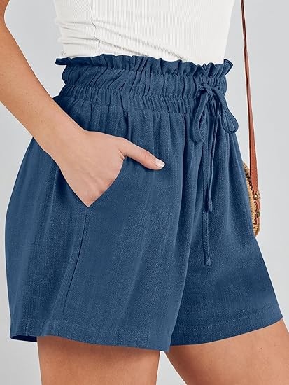 Linen Shorts for Women Casual High Waisted Wide Leg Drawstring Cute Summer Beach Shorts 2024 Fashion Vacation Outfit