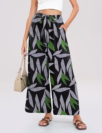 Summe Wide Leg Dress Pants for Women High Waisted Palazzo Casual Work Pants Beach Trousers with Pocket